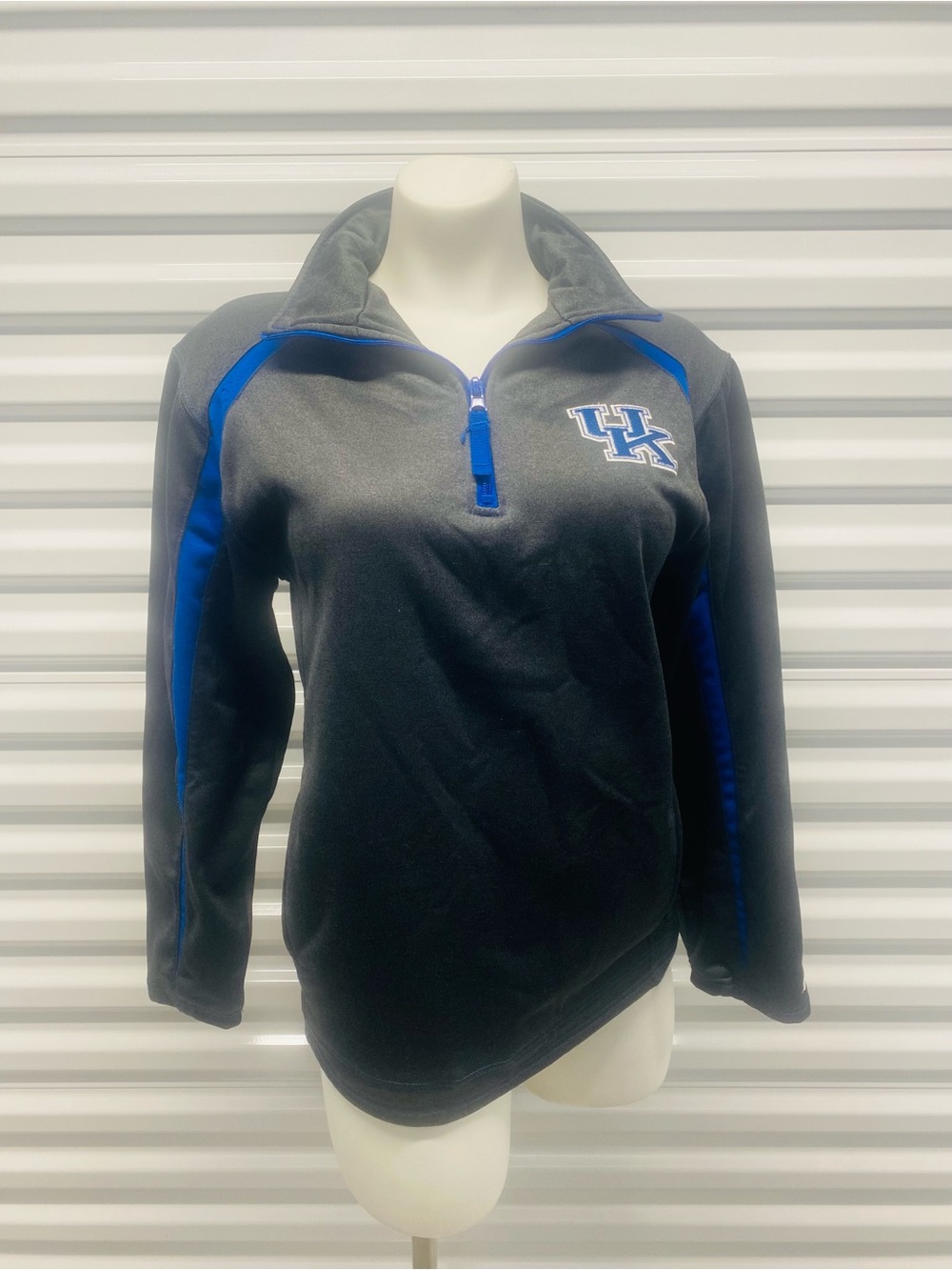 University Logo Black and Royal Blue Quarter-Zip Pullover Sweater
